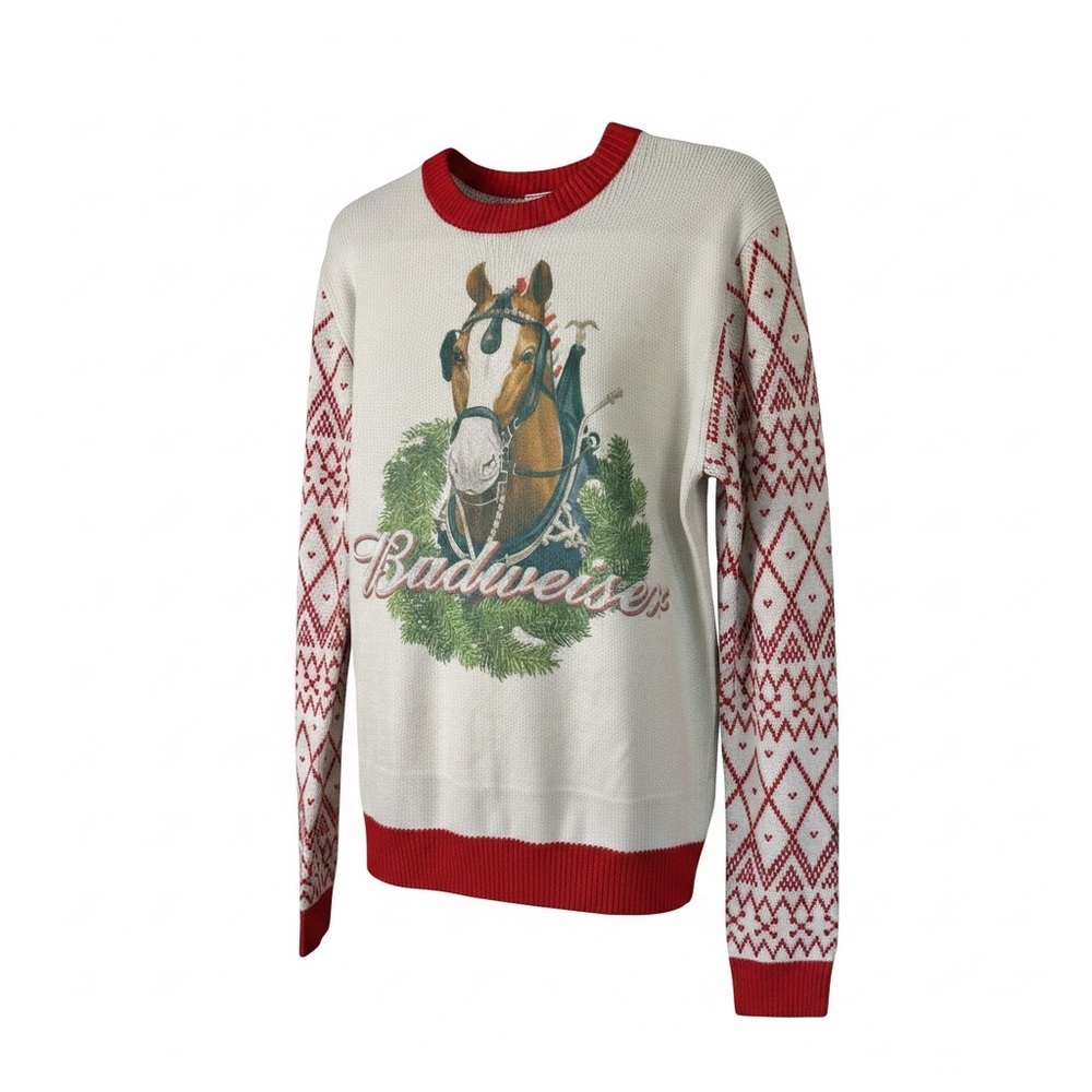 Budweiser Clydesdale Christmas Sweater Large Fair Isle Holiday Pullover